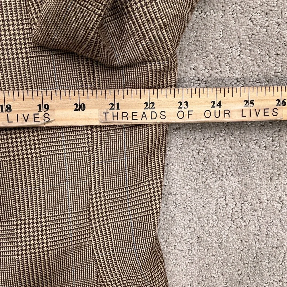 Lauren Ralph Lauren Blazer‎ 44L Brown Blue Glen Plaid Silk Wool Classic Jacket